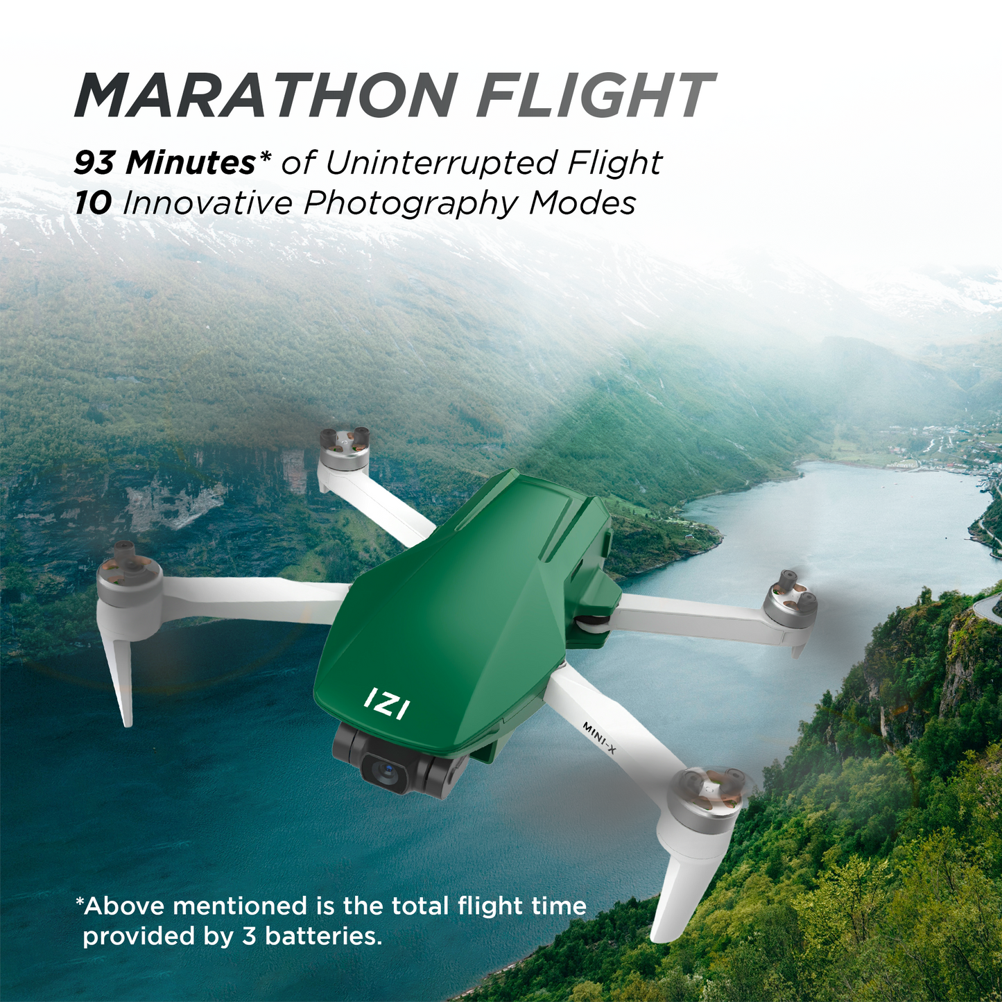 IZI Mini X Nano Fly More Combo 4K Camera Drone UHD 20MP Sony CMOS, 4KM Live Video, 93-min Flight Time, GPS, 3-Axis Gimbal, 10+ Flight Modes, 3 x Smart Battery